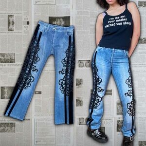 Vintage Gothic Black Velvet Embroidered Straight Jeans